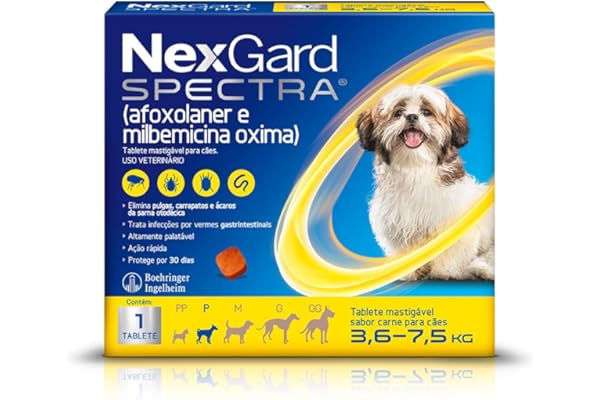 NexGard Spectra Antipulgas e Carrapatos e Vermífugo para Cães de 3,6 a 7,5kg - 1 tablete