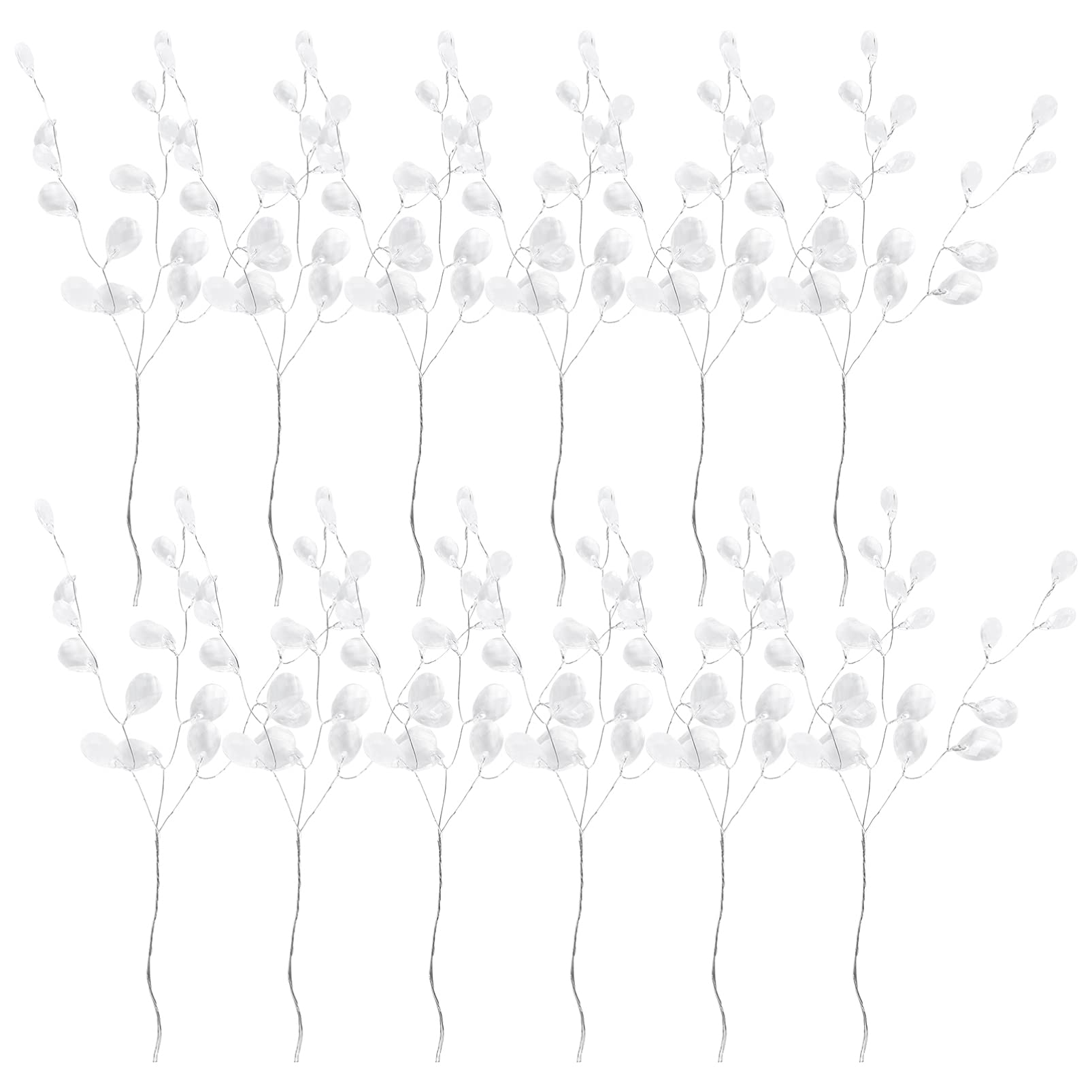 50pcs Acrylic Crystal Drop Beads Stem Artificial Flower Stem Crystal Acrylic Bead Drop for Wedding Party Decor (White)