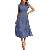MEROKEETY Women's Flutter Short Sleeve Smocked Midi Dress Summer Casual Tiered A-Line Dress