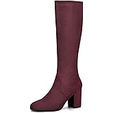 Allegra K Women's Side Zipper Chunky Heel Knee High Boots