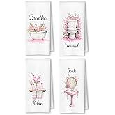 ArtisaEura Farmhouse Pink Botanical Bathroom Hand Towels, Relax Breathe Soak Unwind Botanical Decorative Hand Towels for Gym Yoga Spa Decor, 16x24 Inches Set of 4