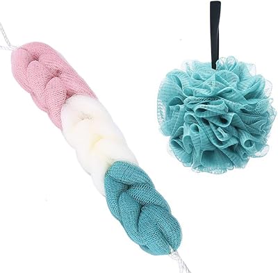 Omenluck 2pcs Bath Flower Ball Adult Shower Loofahs Long Back Scrubber