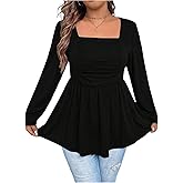 winkbay Women's Plus Size Peplum Square Neck T Shirts Babydoll Ruched Long Sleeve Dressy Casual Tops