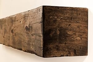 NOTABLE WOOD DESIGN NotableWoodDesign Fireplace Mantel - Handcrafted Distressed Matte Finish Alder Wood Floating Shelf, Easy French Cleat Mount, Made in USA (Dark Walnut, 72”L x 6”H x 8”D)