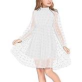 Arshiner Girls Dress Long Sleeve Swiss Dot Ruffle Collar Flowy A-Line Party Dress for Kids 5-13Y
