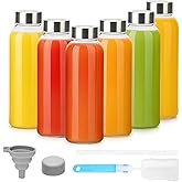 Luxfuel 10 oz Clear Glass Bottle with Lid, Reusable Glass Water Bottles with Stainless Steel Cap & Straws for Juicing, Milk, Ginger & Smoothies, Refrigerator, Leak-Proof, Juice Containers Set of 6