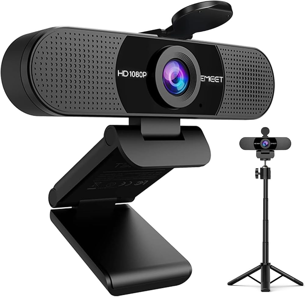 EMEET C960 Webcam with Tripod 1080p Microphone Privacy Cover Dual Mics