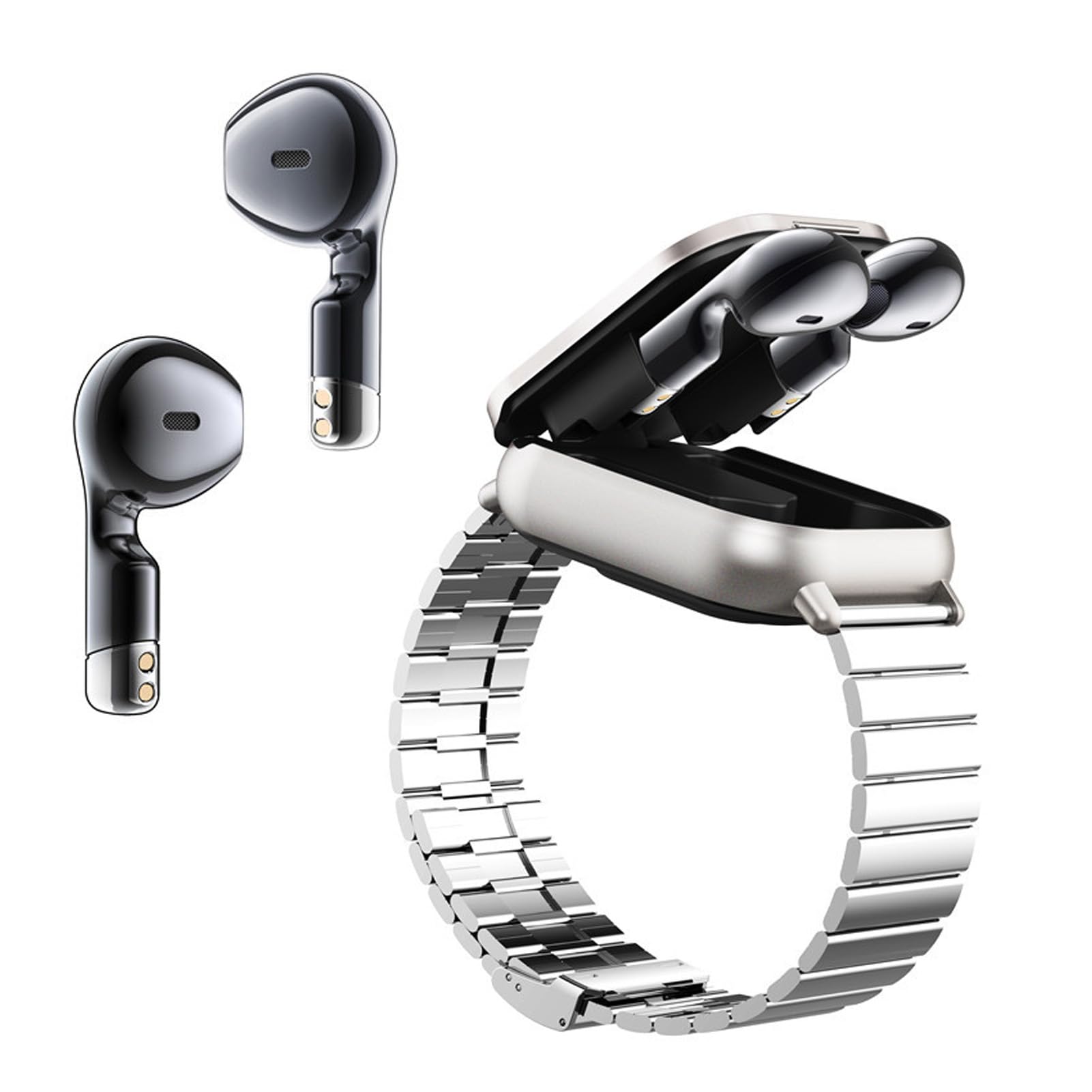 Elprico 2.01 inch Smart Watch With Earphones,2 in 1 Earphones Watch,IP67 Waterproof,Fitness Detection,Fitness Tracker Watch with Wireless Headphones for iOS for Android (Silver Steel)