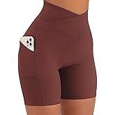 Yuerlian Women Seamless Booty Biker Shorts Cross Workout Shorts 5" High Waisted Shorts with Pockets