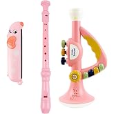 Toddler Musical Instruments Toy Trumpet, Harmonica, Recorder Flute for Kids Baby, Pink Musical Toys Set for Children Boys Girls Ages 2 3 4 5