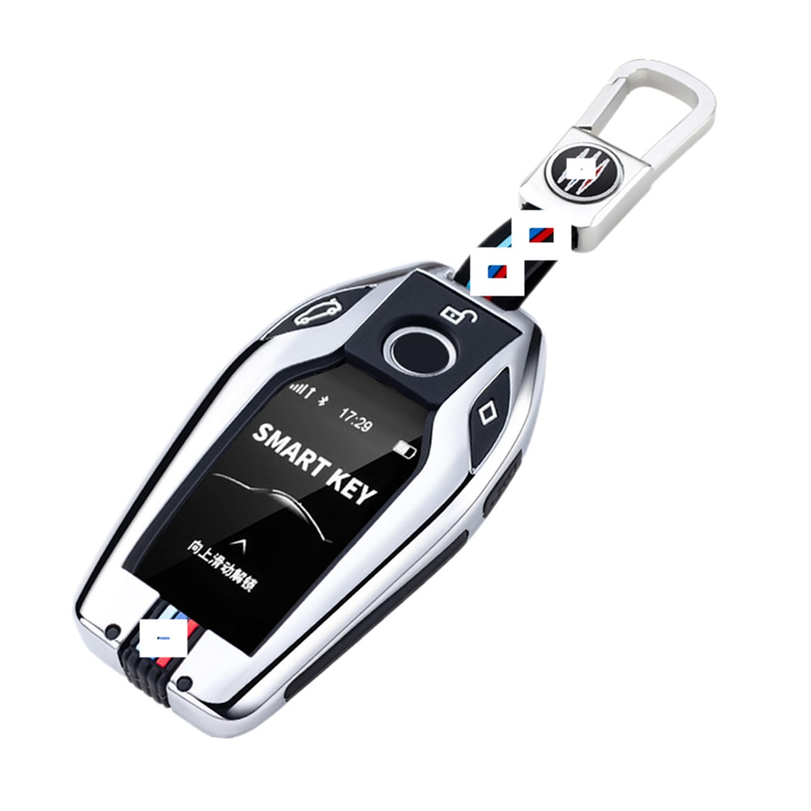 Happyit Zinc Alloy + Silicone Car Key Cover Cases for bmw 5 7 Series G11 G12 G30 G31 G32 I8 X3 X4 X5 X7 LCD Screen (Silver)