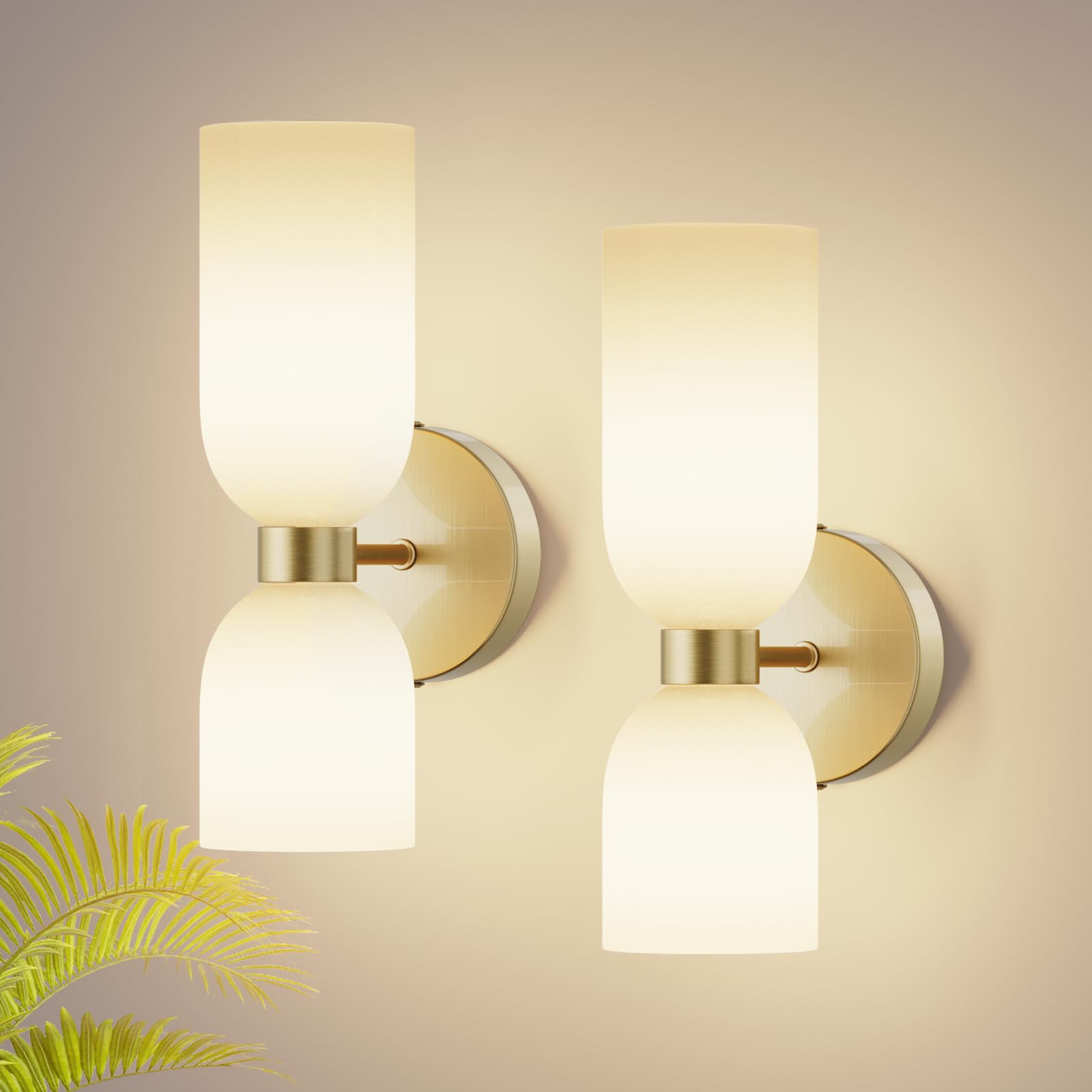 Photo 1 of Tiapce 2 Light Modern Bathroom Light Fixtures Over Mirror,Brass Finish Vanity Lights for Bathroom Wall Sconces with Milky White Glass Shades,E12 Socket (Bulbs Not Included)