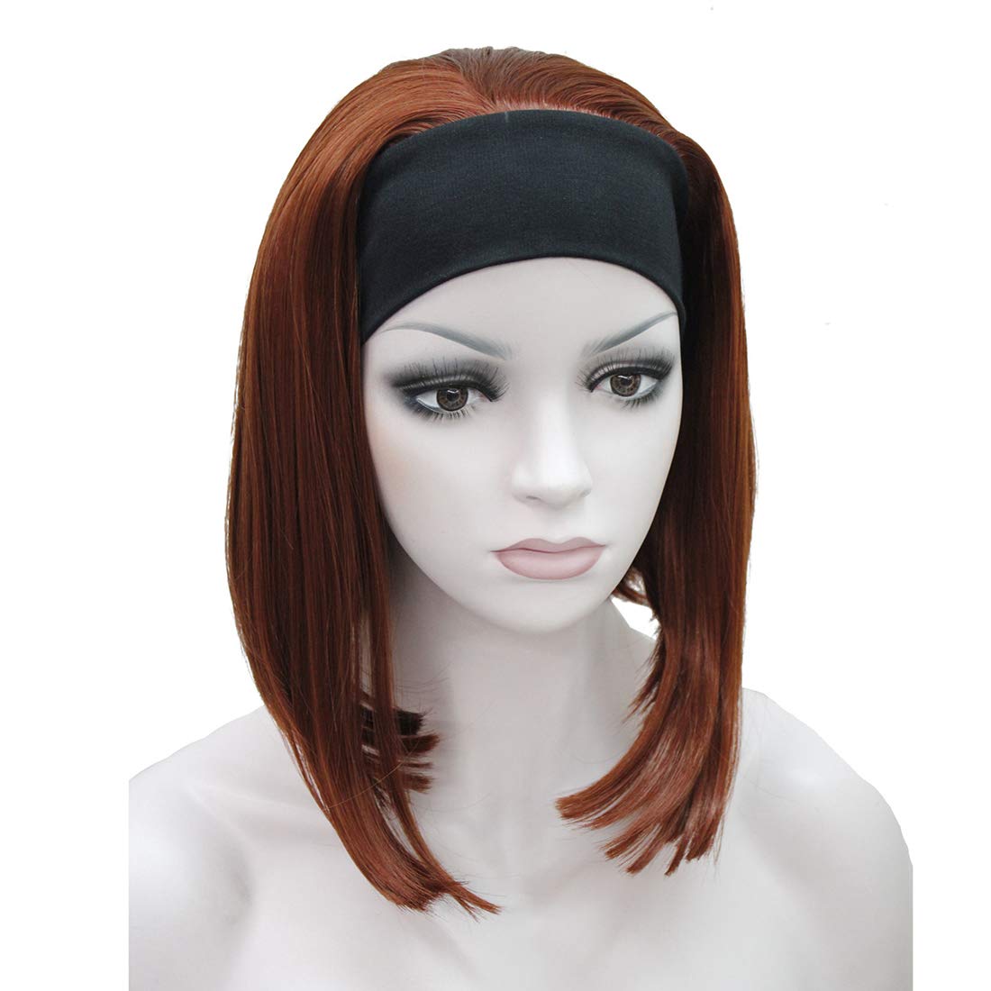 Lydell Short Straight Bob Synthetic Headband Wig 3/4 wig short half hair wig (130 Copper Red)