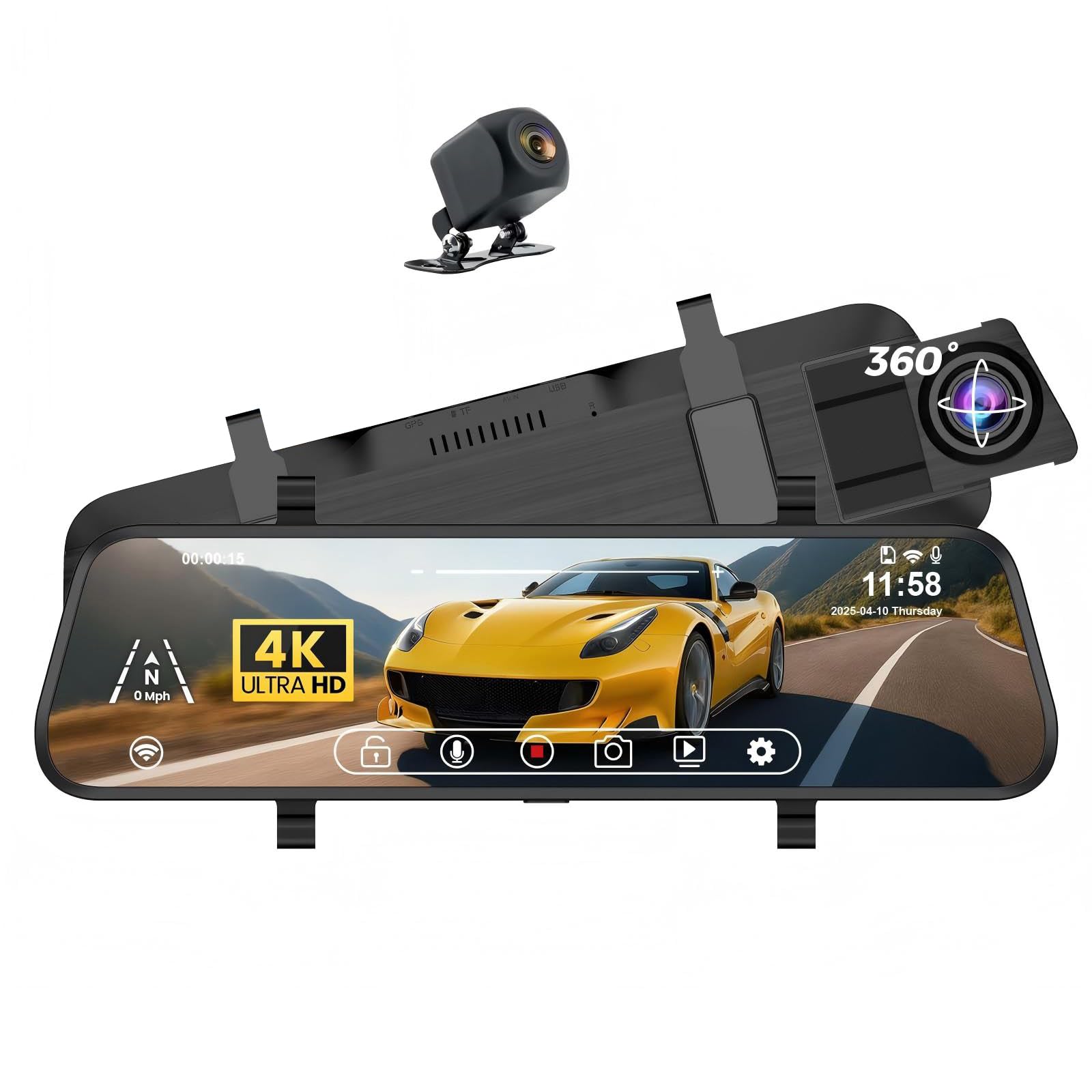 Photo 1 of 4K Mirror Dash Cam Front and Rear, 10'' Touch Screen Rear Digital View 1080P Rear Mirror Camera for Cars, 170° Night Vision, WDR, 24H Parking Monitoring/Rerverse Assist/Voice Control/G Sensor