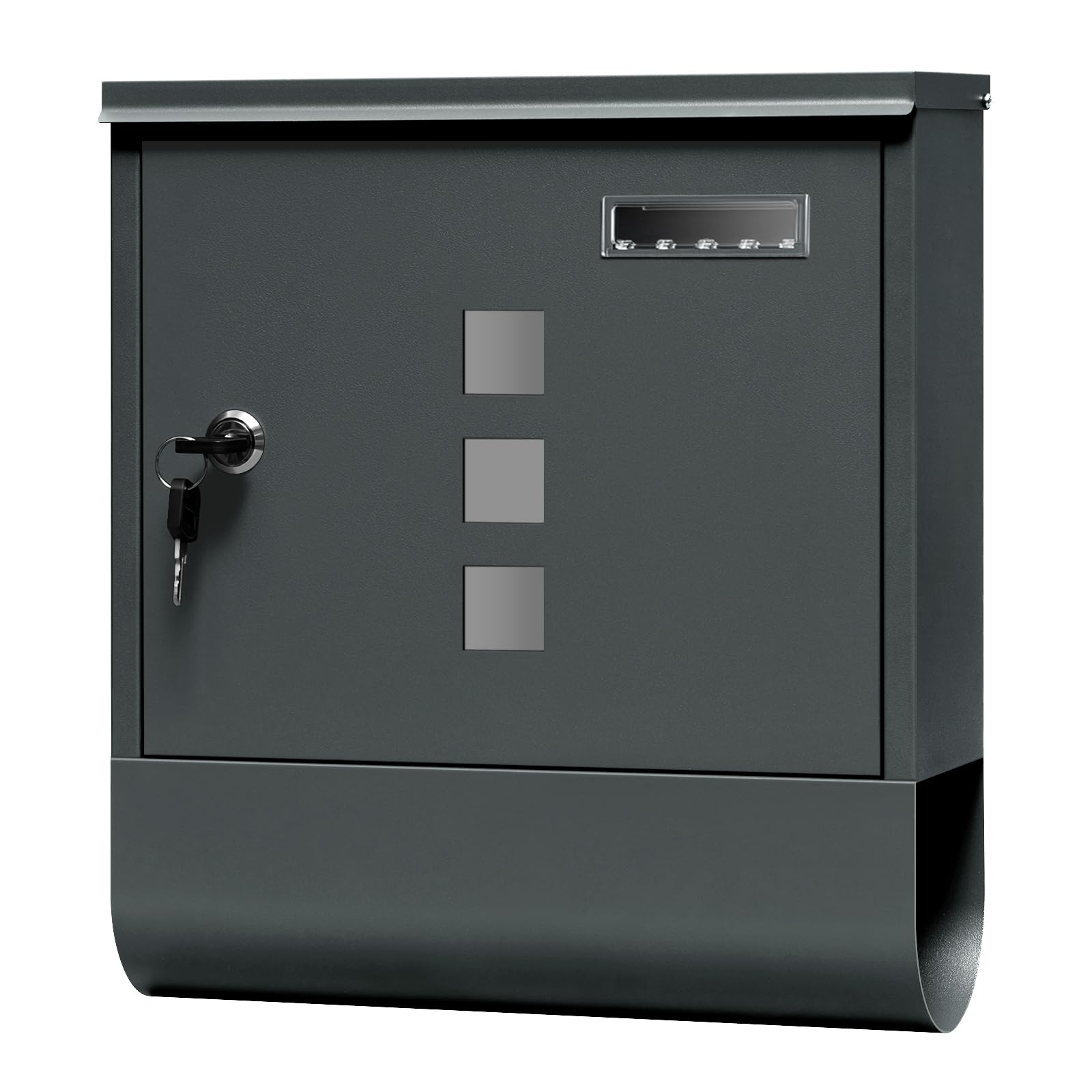 WOLTU Briefkasten Postkasten mit Zeitungsfach Sichtfenstern Namensschild, Wandbriefkasten abschließbar, mit 2 Schlüsseln, modern, Anthrazit, 30,5x33,5x9 cm 8