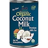 Jiva Organics Organic Coconut Milk 13.5 Ounce (Pack of 12) - Unsweetened, Premium FULL 18% Fat, Vegan, Paleo, No Guar Gum, BP