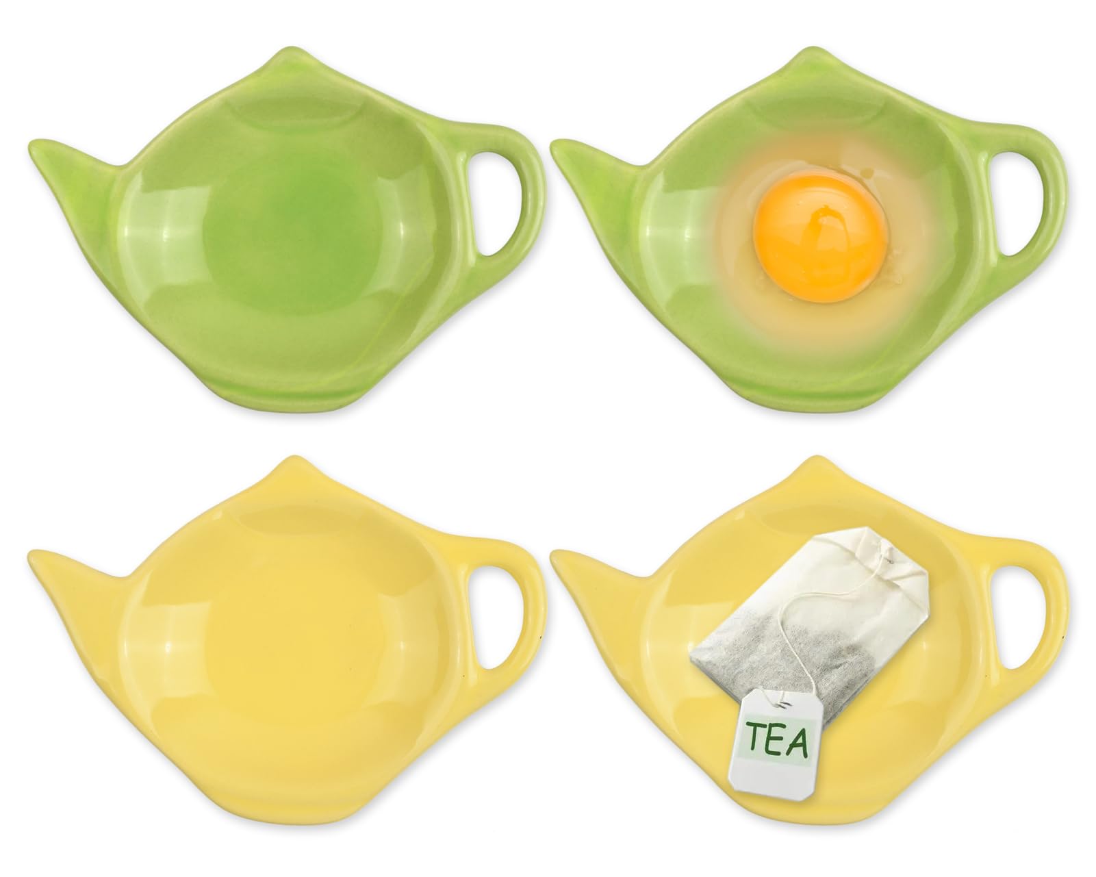 SCSpecial Teapot Shaped Teabag Holder Set of 4 (Teapot - Green and Yellow)