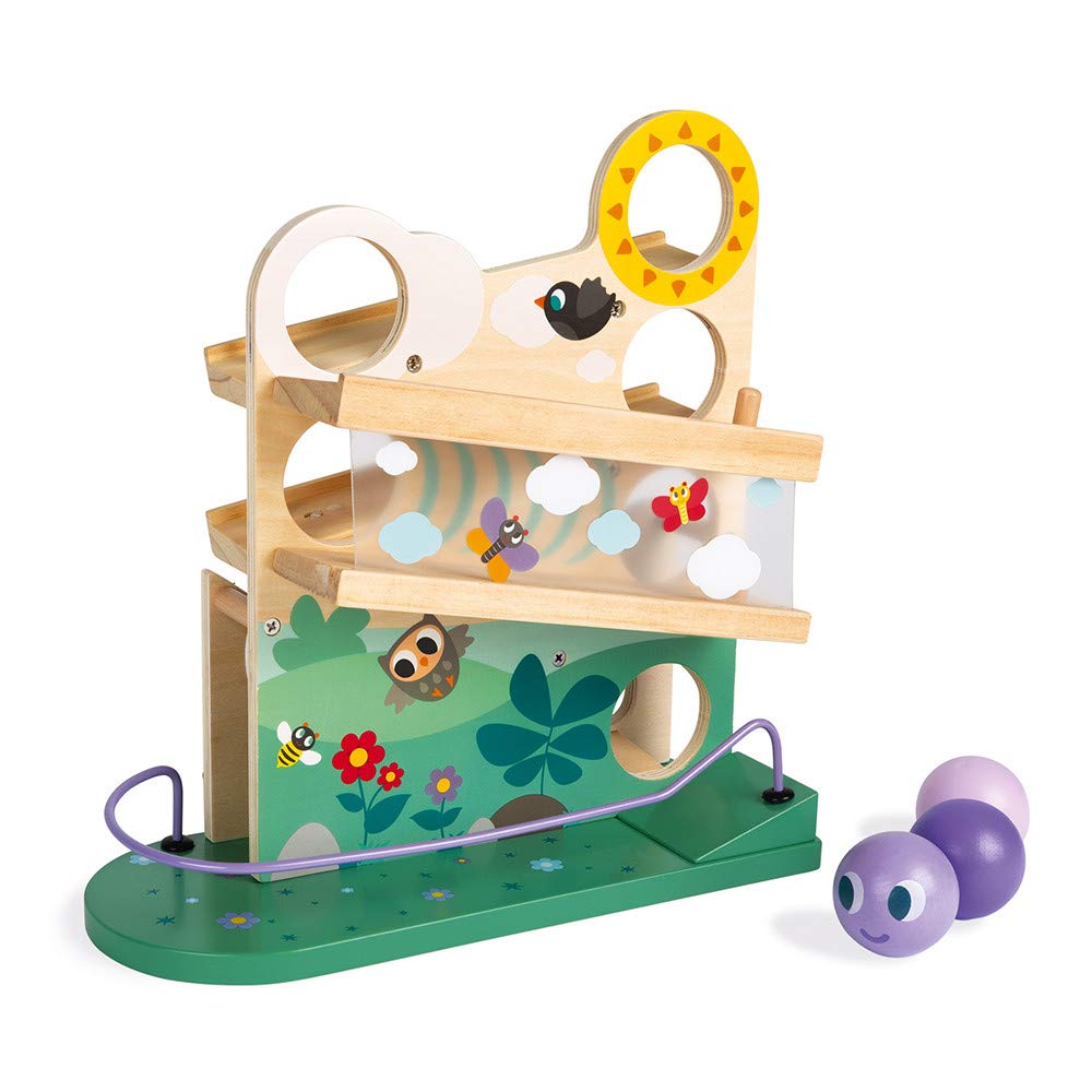 Janod - Wooden Caterpillar Ball Track - Toddler Manipulation and Dexterity Toy - For children from the Age of 1, 08055, Multicolored