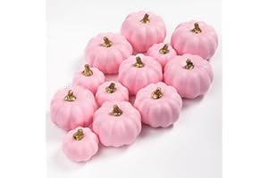 Ywlake 12 Pcs Artificial Pumpkins Fall Decorations, Mini Small Fake Pumpkin for Autumn Harvest Halloween Thanksgiving Faux Pumpkins Home Table Decor (Pink)