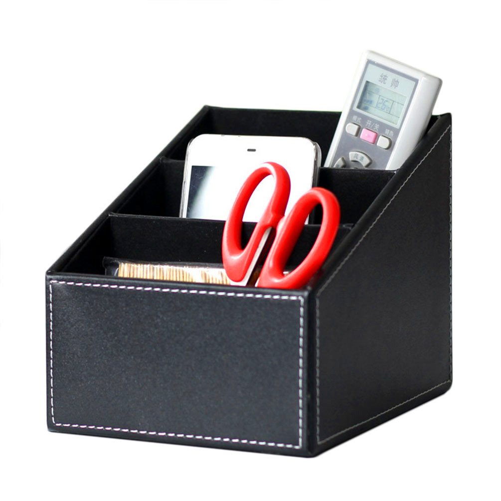 Medifier Elegant Leather Desk Stationery Organizer,Multi-function Desk Storage Box for Pen/Pencil,Cell phone, Business Name Cards Remote Control Black