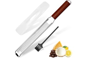 Cheese Grater & Citrus Zester with Protective Cover, Acacia Wood Handle Razor-Sharp Stainless Steel Blade for Parmesan Cheese