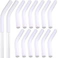 HINZIC 12Pcs Reusable Silicone Straw Tips 5/16"Wide(8mm Outer Diameter) White Food Grade Rubber Straw Covers Flex Elbow Straw Replacement Tip for Stainless Steel Metal Straws