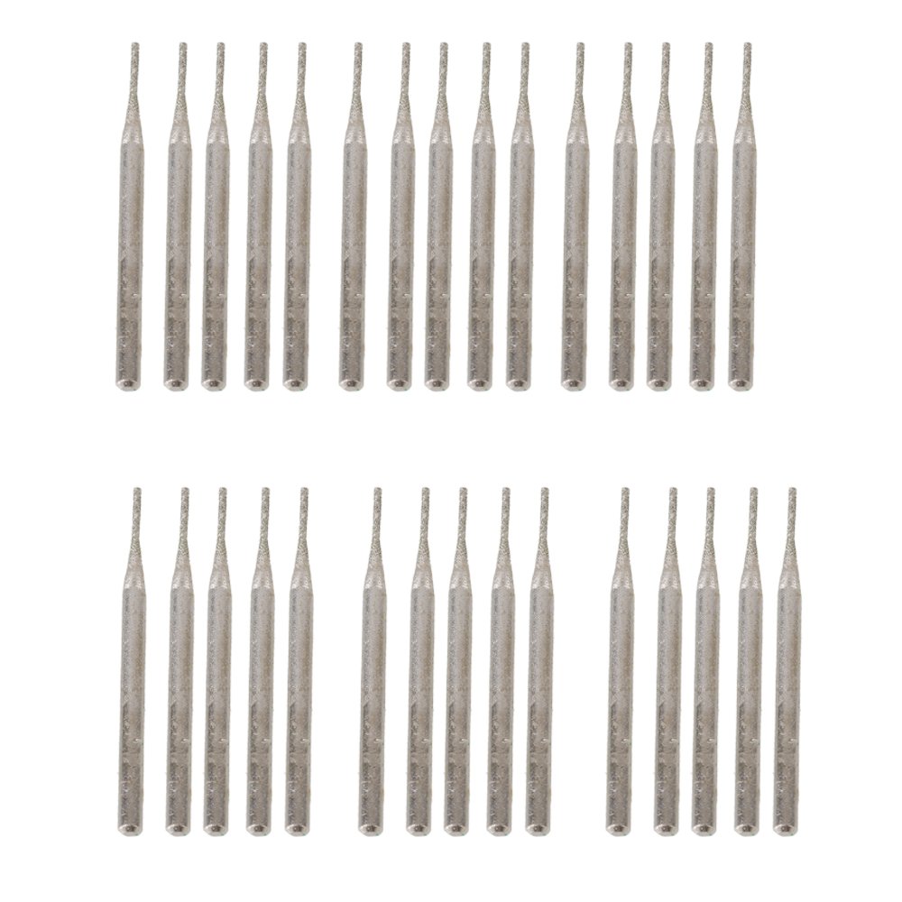 BQLZR Silver 0.3cm Shank 1mm Cylindrial Point Diamond Burr Glass Drill Bits for Engraving Rotary Tools Pack of 30