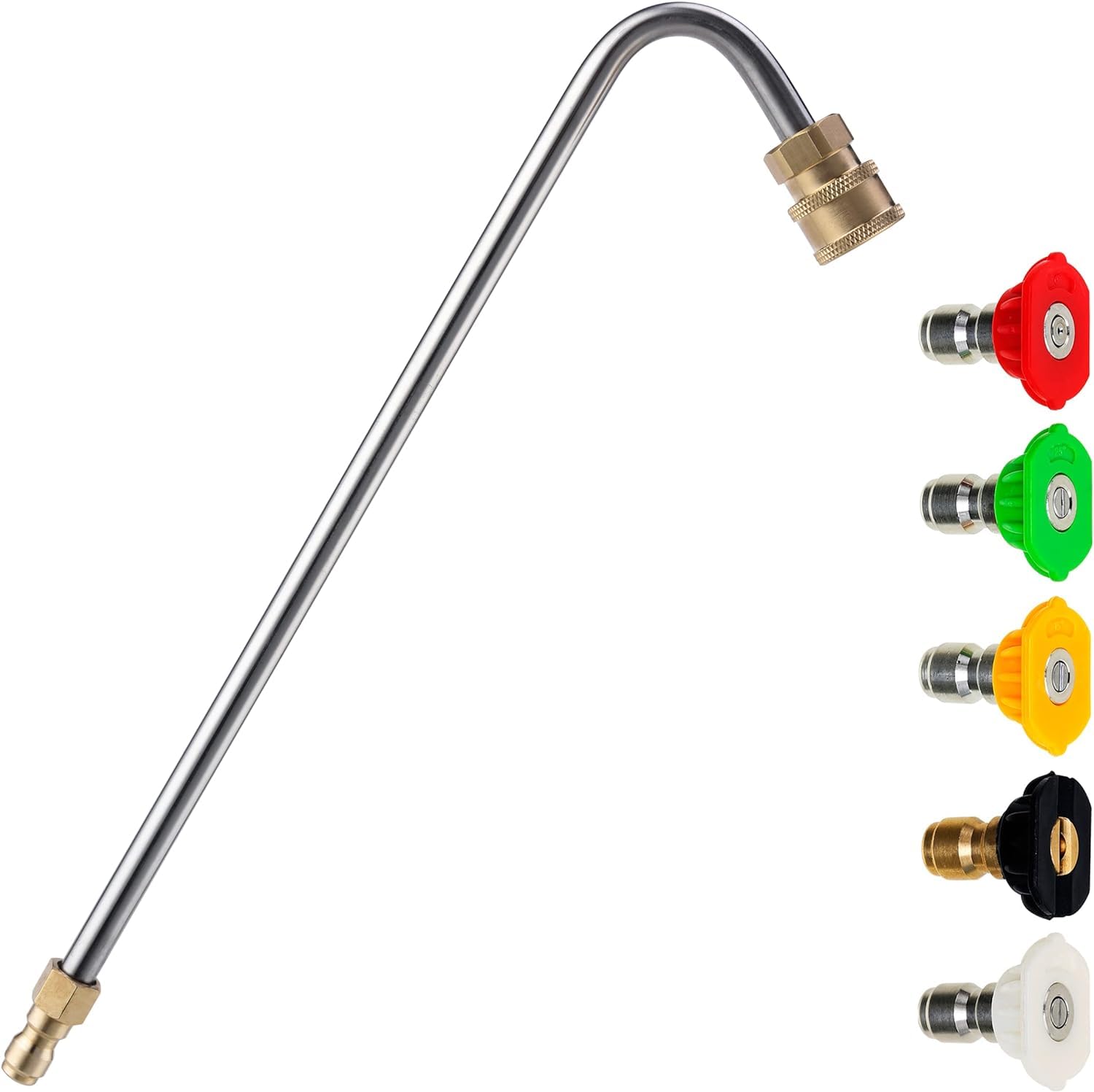 M MINGLE Pressure Washer Gutter Cleaner Attachment, Angled Extension Wand for Gutter Cleaning, 5 Nozzle Tips, 1/4 Inch Quick Connect, 13 Inch