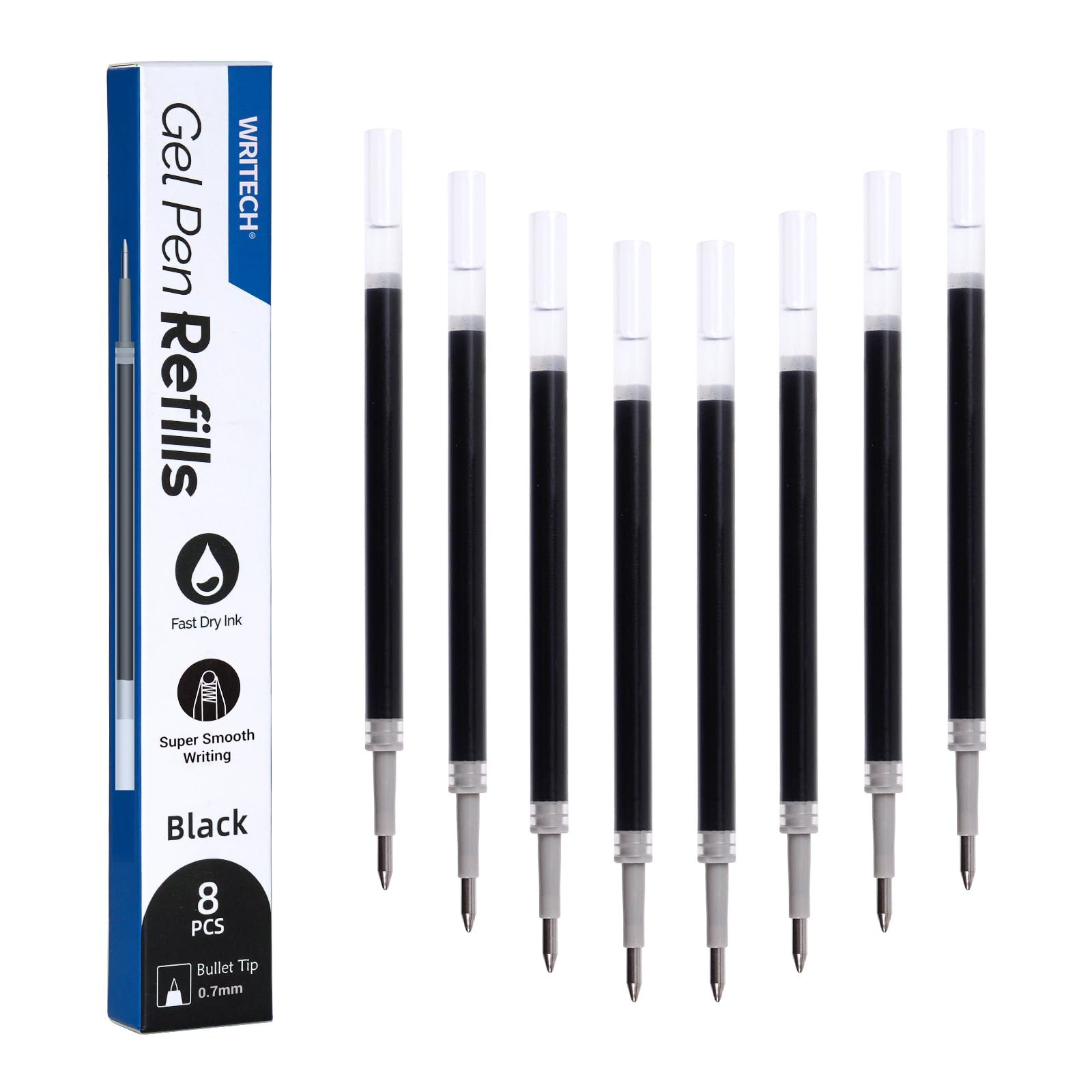Photo 1 of WRITECH Liquid Gel Pen Refills: Fine Point 0.7mm Black Ink Refill Multi-Compatible with Retractable Click Pens Quick Dry Smooth No Smear Smudge for Writing Sketching & Taking Notes 8ct