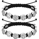 WenRity 2Pcs Catholic Medalla de San Benito Rosary Bracelet Adjustable Black String St Benedict Bracelets for Easter Party Favor Prayer Blessing Protection Men Women