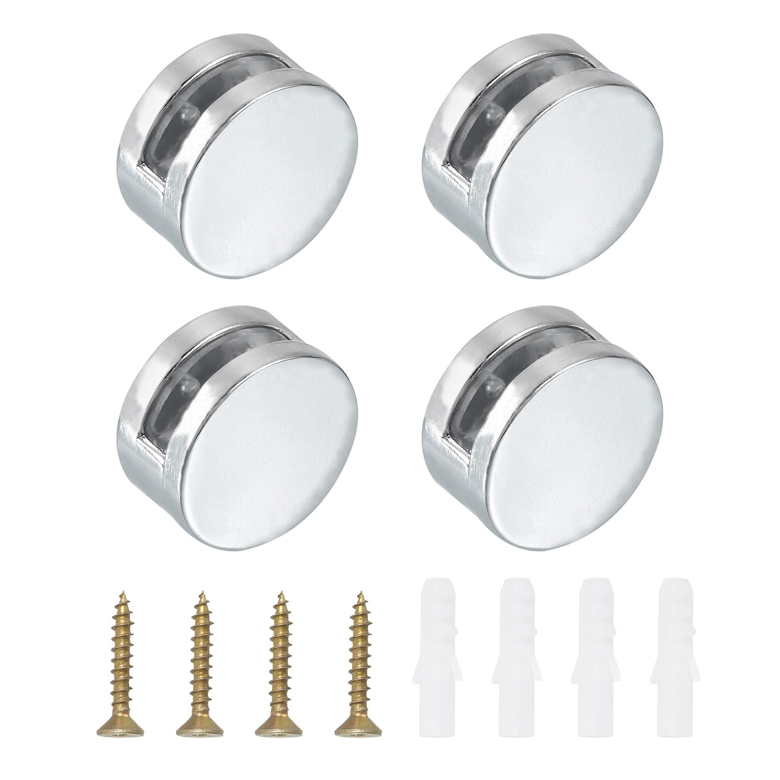 PATIKIL Mirror Clip, 4 Pcs Zinc Alloy Mirror Mounting Clip Clamps Kit Fixing Round Holder Brackets for 3-5mm Thick Glass in Bathroom Bedroom, Silver