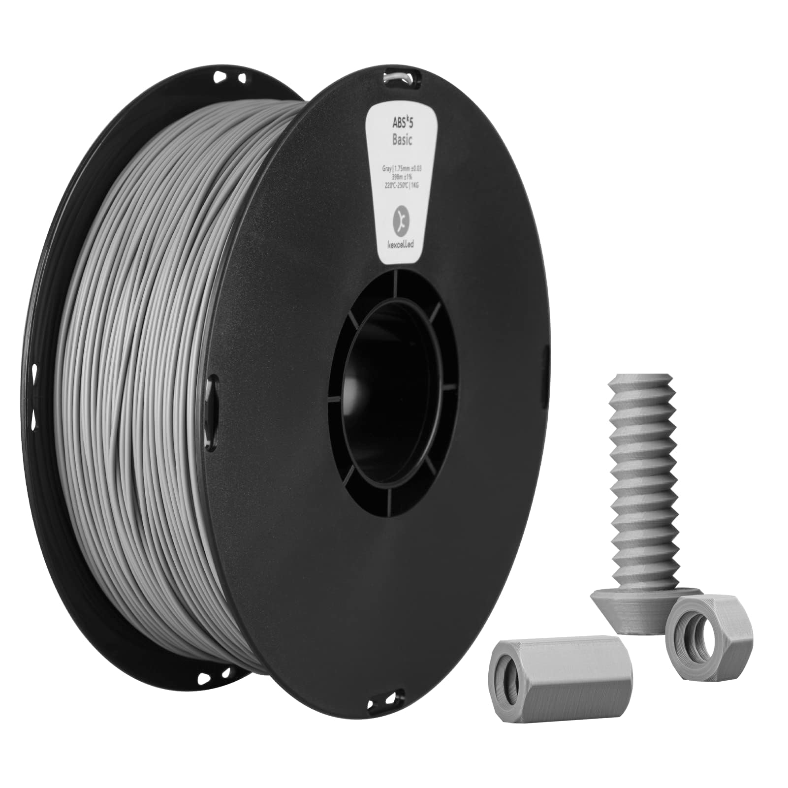 Kexcelled ABS 3D Printer Filament, +/- 0.03 mm, 1.75 mm, Fit Most FDM Printer, Tidy Winding Tangle-Free, Excellent Comprehensive Performance, 1 kg Spool (2.2lbs), Grey