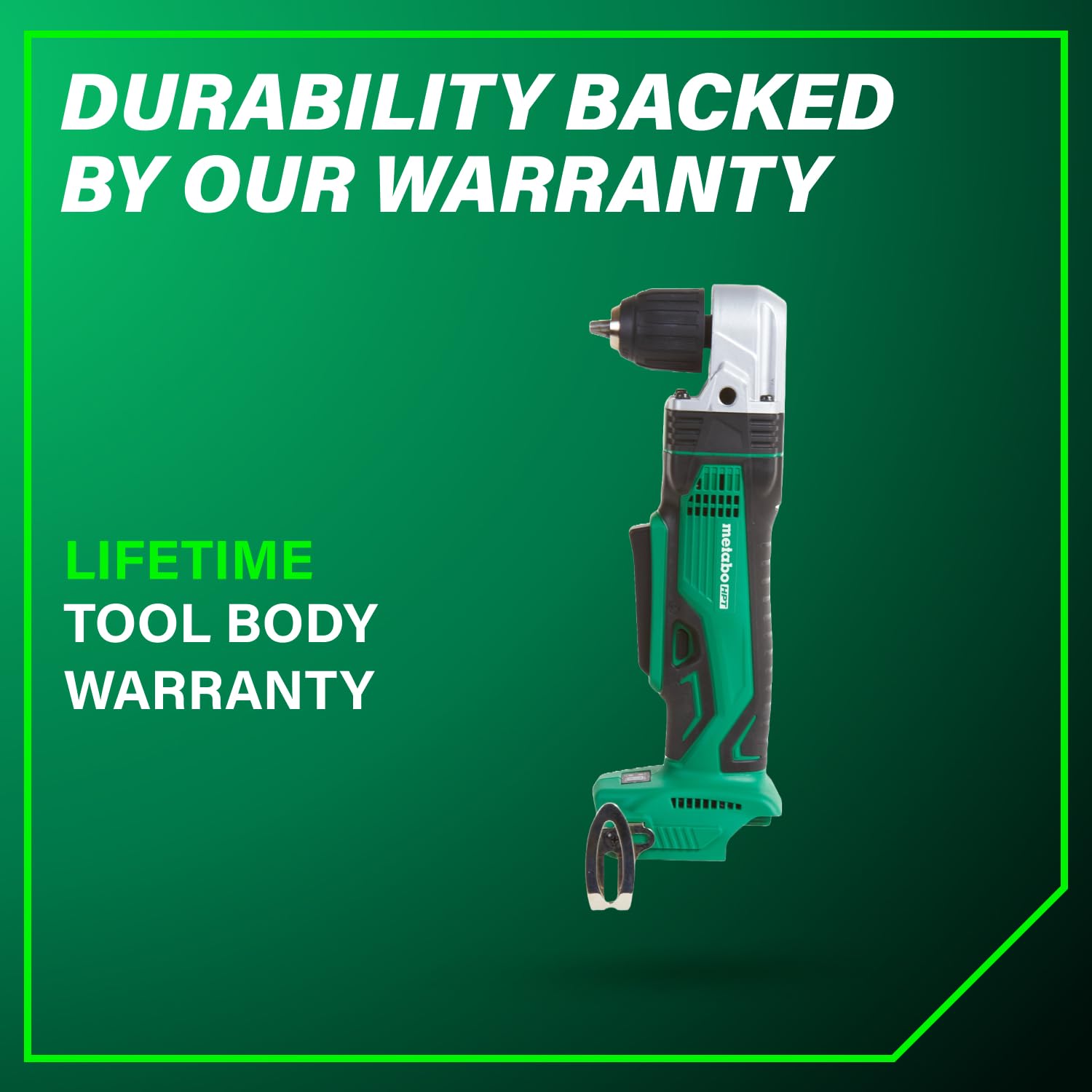 Metabo HPT 18V Lithium Ion 3/8 Inch Right Angle Drill, Keyless Chuck, Paddle Switch, Side Handle, Variable Speed, LED Light, Compact Power Drill, Tool Only, DN18DSLQ4