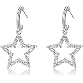 Catuni Star Earrings for Women Rhinestone Star Earrings Dangle Silver Sparkly Earrings Dangly Star Stud Earrings Jewelry Hypoallergenic Lightweight