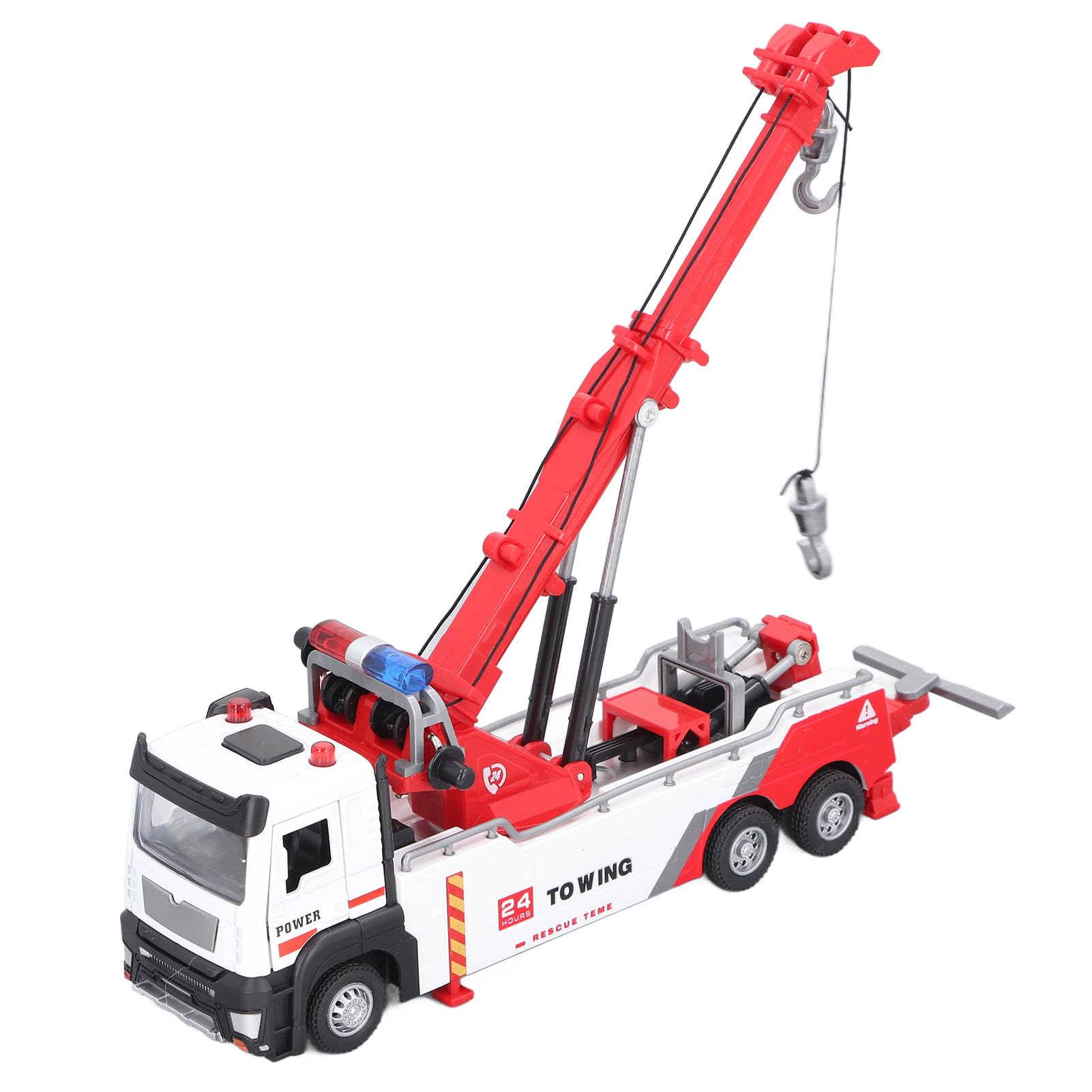 1:32 Crane Truck Toy for Kids Sound Light 360 Degree Rotating Arm 2 Hook Engineering Heavy Crane Truck Model
