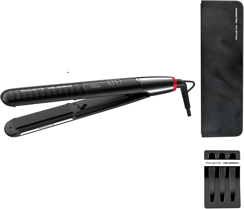 Rowenta x karl lagerfeld k/pro stylist sf467l - alisador de cabelo com revestimento cerâmico, 8 temperaturas, alisamento e ondulação, sistema de travamento, pente integrado, inclui bolsa de higiene e grampos de cabelo