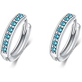 AOBOCO S925 Sterling Silver Birthstone Huggie Small Hoop Earrings for Women Girls Teens, Made with Cubic Zirconia and Austrian Crystals