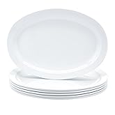 鶹 Basics 13 in. x 9.75 in. White Melamine Oval Platter Narrow Rim - 6 Piece Set