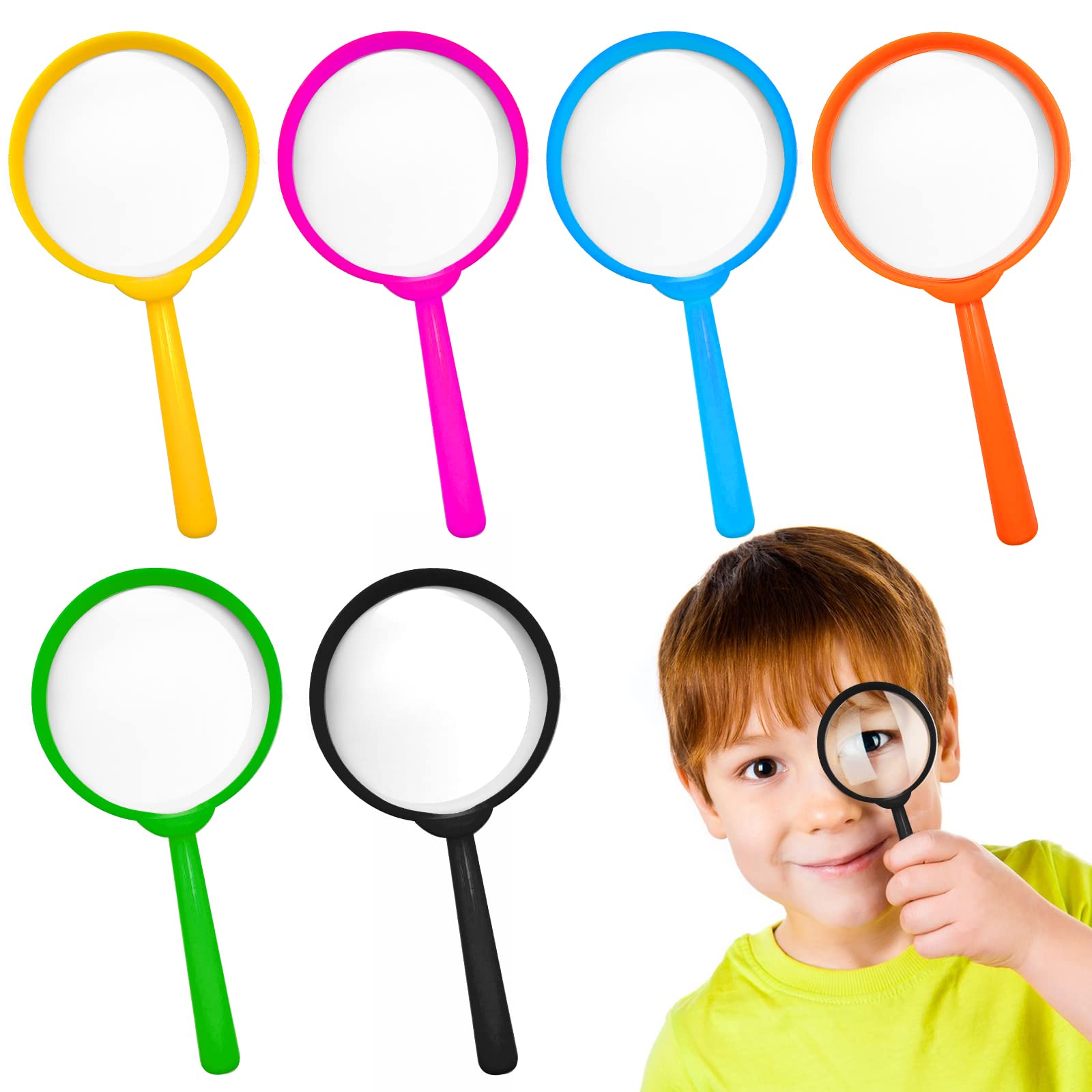 Kids Magnifying Glass Kids, Colorful Portable Handheld Magnifying Glasses Plastic Magnifying Glass for Children Magnifier Glass Toy Reading Hobbies Exploring(6Pcs)