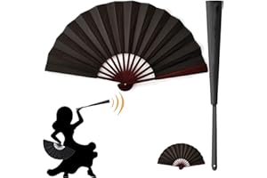 BUCIES Boots on The Ground Fans Largefold Fans, Line Dance Popping Fan, Decorative Folding Fans, Chinese Vintage Retro Fabric Fans, for Performance, Dance, Wedding, Party & Gift0 (Black)