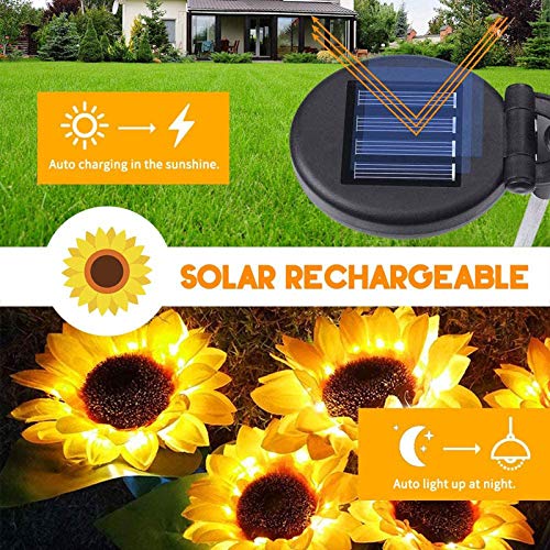 Drfoytg 2PC Solar Sunflower Lights Outdoor Decor, Waterproof Decorative Metal Led Lamp Landscape Spotlight Daisy for Pathway Garden Patio Yard Driveway Pool (2PC, Yellow)
