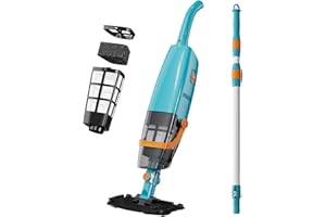 LVKE L2 Cordless Handheld Pool Vacuum for Above Ground Pool with Telescopic Pole, Strong Suction Power, 1H Runtime, High-Efficiency Screen & Fine Sponge, Ideal for Deep Pool Cleaning, Blue