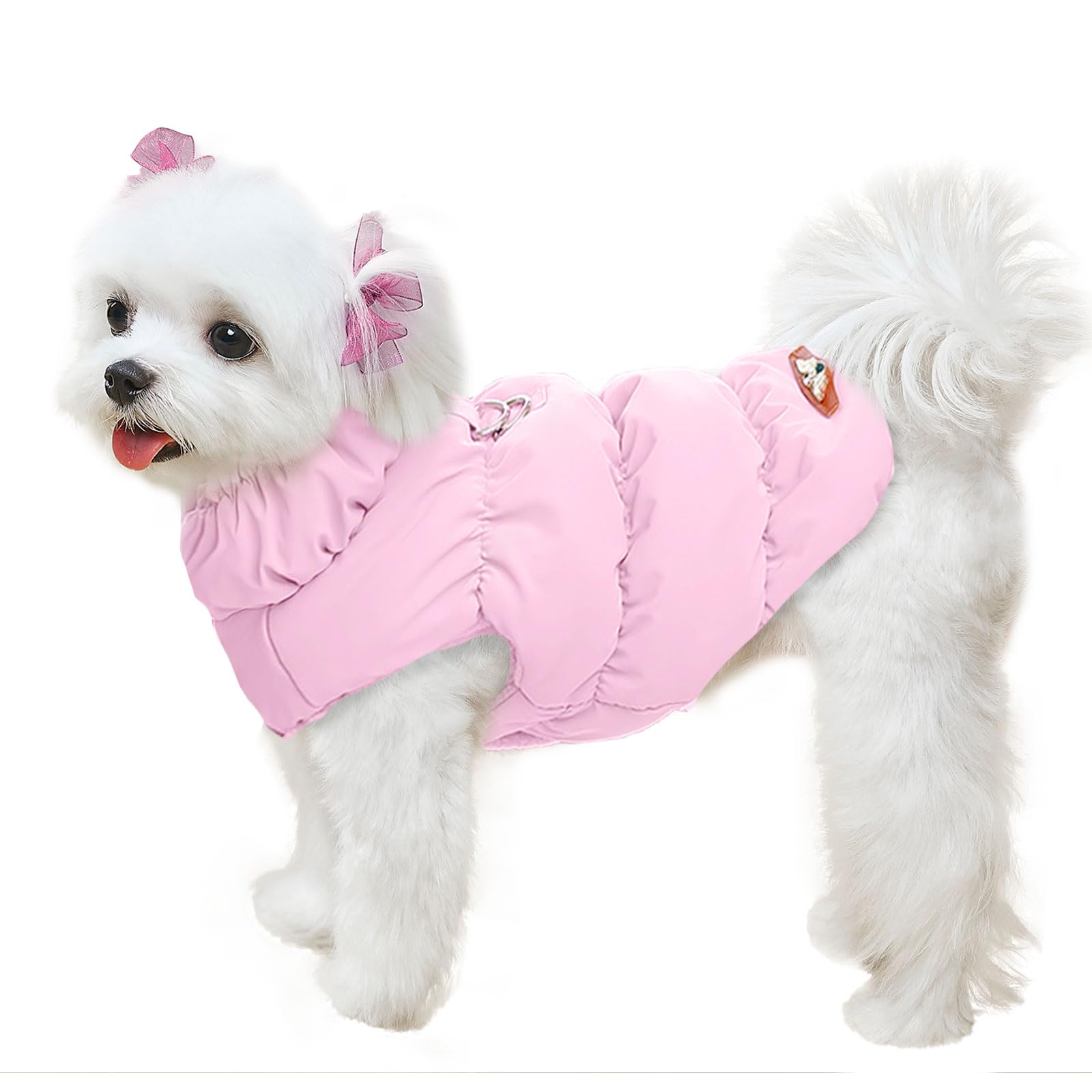 Photo 1 of ABRRLO Winter Warm Dog Jacket for Small Medium Dogs Cat Cold Weather Coats with Harness Paded Dogs Fleece Vest Waterproof Windproof Dog Snow Jacket Pet Puppy Clothes (Pink,XS)