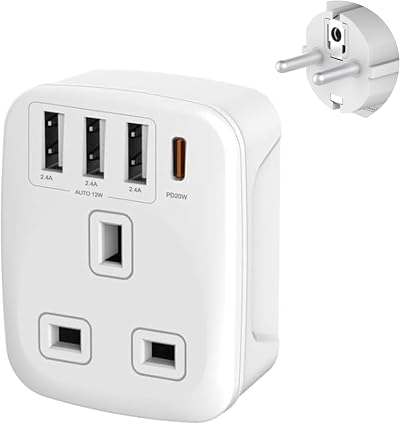 Double Dragon 20W UK to EU Travel Adapter 5-in-1 USB-C USB-A Fast Charging