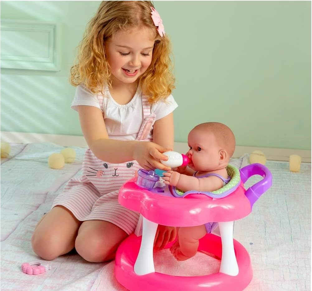 JC Toys Lots to Love Babies 14 Doll and Walker | Wheeled Walker Gift Set and Accessories | Posable & Waterproof | Ages 2+ (16198), Pink