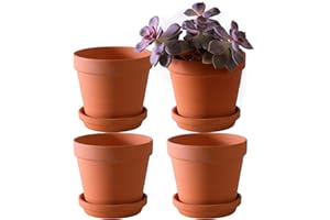 YISHANG Large Terra Cotta Pots with Saucer- 4-Pack Large 6.3'' Orchid pots with Holes,Clay Ceramic Flower Pot Planters with Tray for Indoor, Outdoor Plant, Succulent Display
