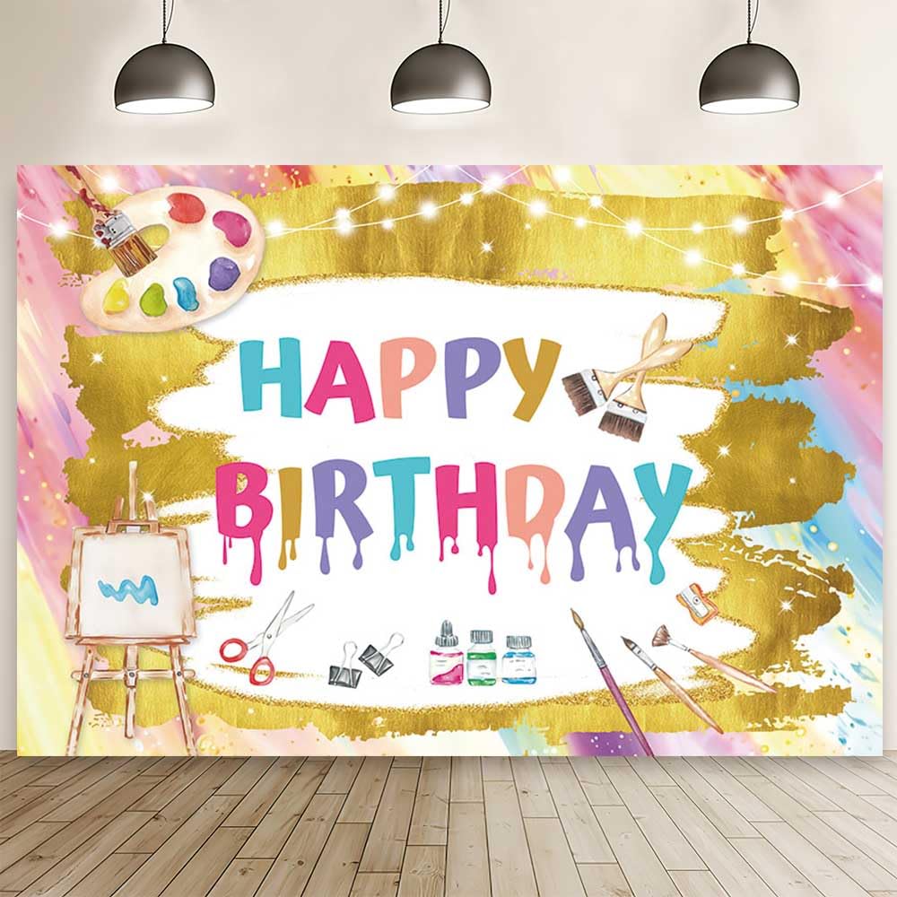 Paint Sip Rainbow Round Happy Birthday Backdorp