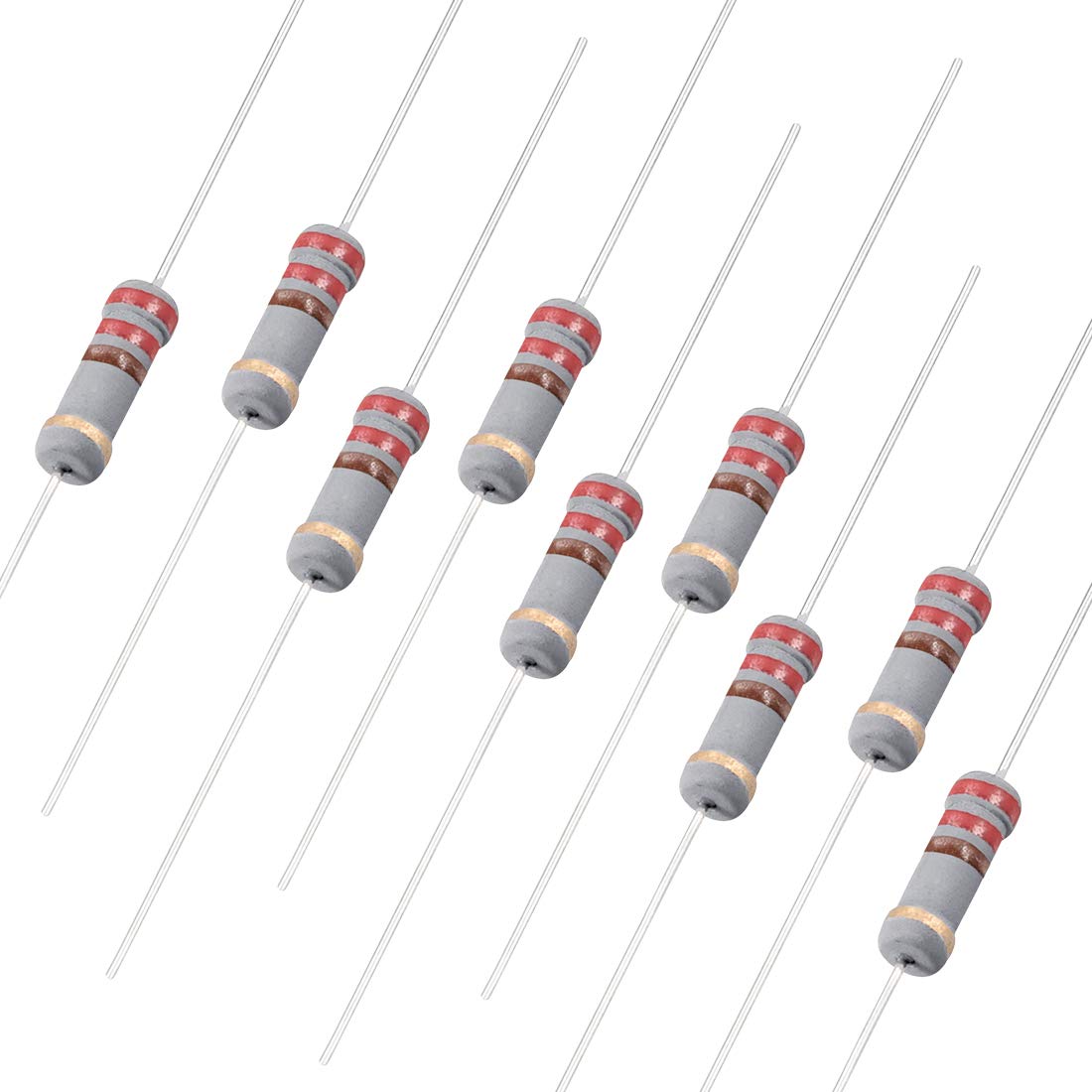 sourcing map 100Pcs 220 Ohm Resistor, 1W 5% Tolerance Carbon Film Resistors, 4 Bands for DIY Electronic Projects and Experiments