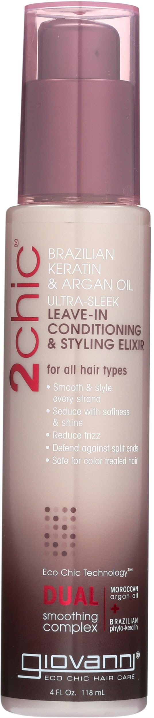 Giovanni 2chic Brazilian Keratin and Argan Oil Ultra Sleek Leave In Conditioner and Styling Elixir 118 ml