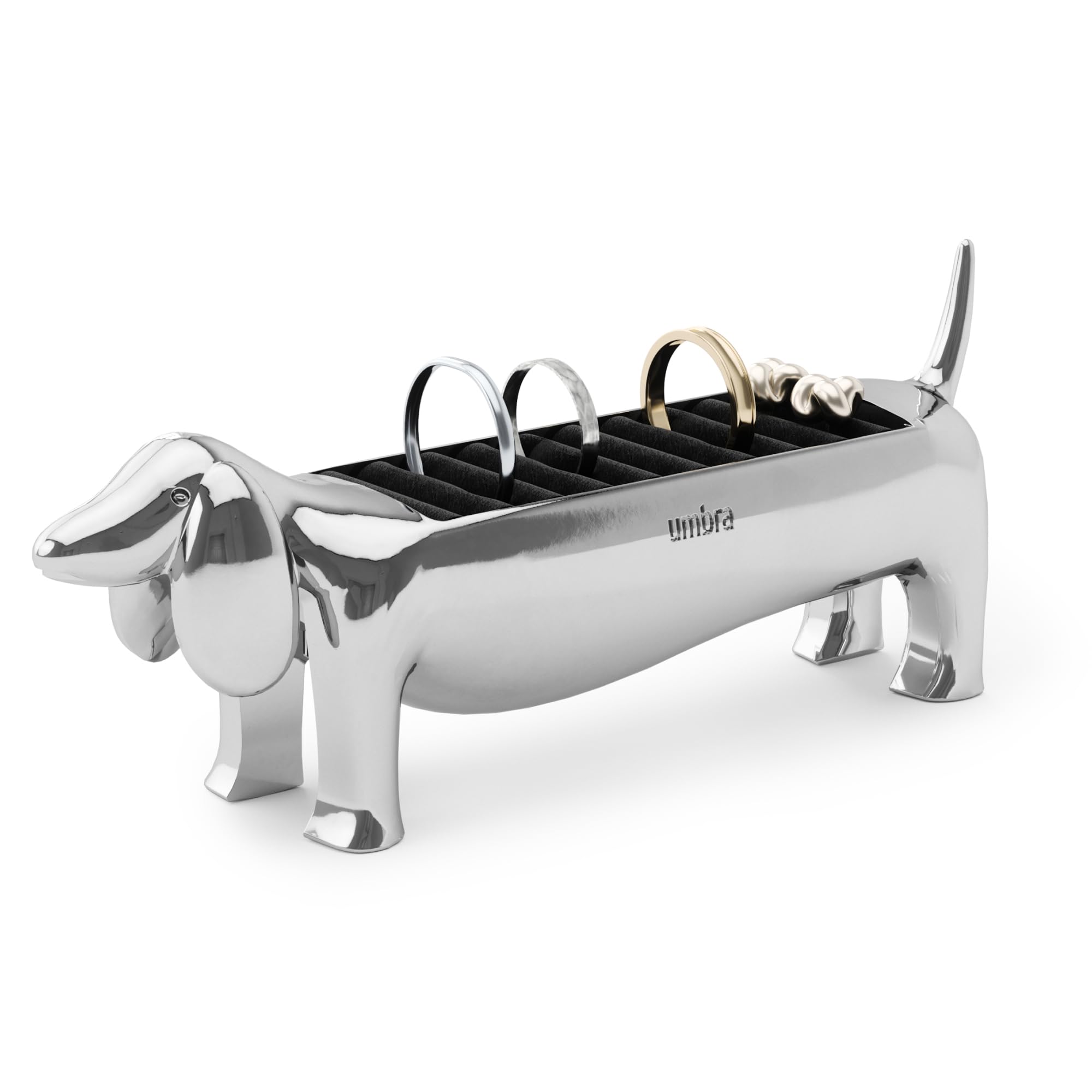 Umbra Dachsie Ring Holder - Gift for Weiner Dog Dachshund Doxie Lover - Jewelry Storage, Chrome